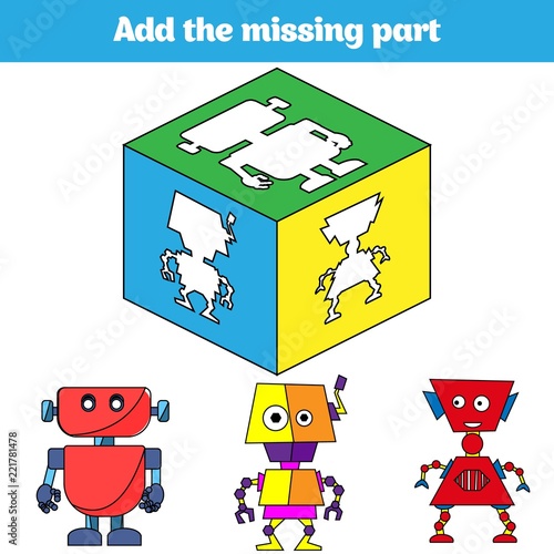 Fototapeta Naklejka Na Ścianę i Meble -  Puzzle game. Visual Educational Game for children. Task: find the missing parts. Worksheet for preschool kids. Vector illustration