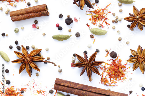 Fototapeta Naklejka Na Ścianę i Meble -  background of various spices on a white background