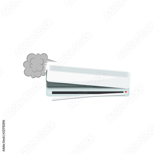 Broken air conditioner, damaged home appliance vector Illustration on a white background