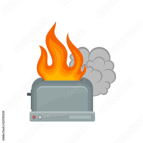 Broken toaster, damaged home appliance vector Illustration on a white background