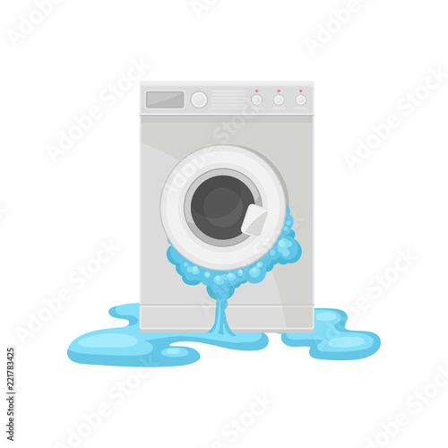 Broken washing machine, damaged home appliance vector Illustration on a white background