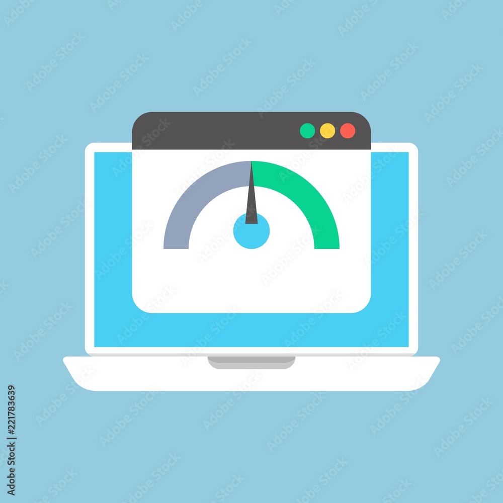 testing meter for internet speed on laptop screen, flat design vector testing meter for internet speed on laptop screen, flat design vector