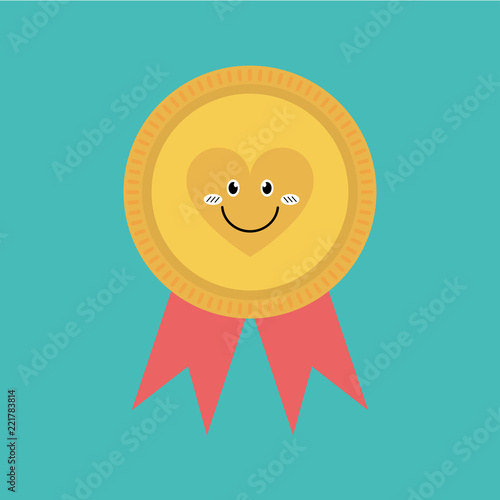Cute heart in award medal with riboons icon vector illustration photo