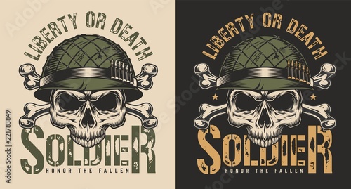 Skull in soldier helmet t-shirt print concept