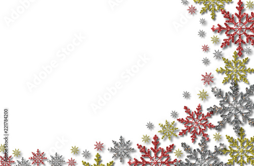 красивая иллюстрация разноцветных снежинок на белом фоне 
