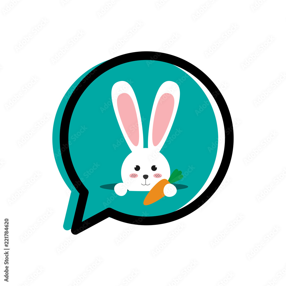 Happy Easter bunny in a speech bubble isolated icon vector