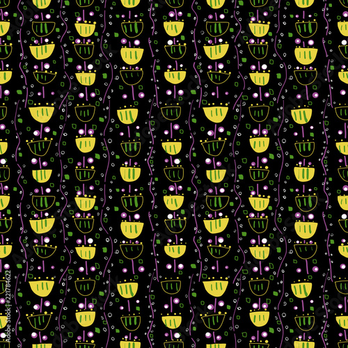 Doodle organic background. Seamless pattern.Vector. お絵かき植物パターン