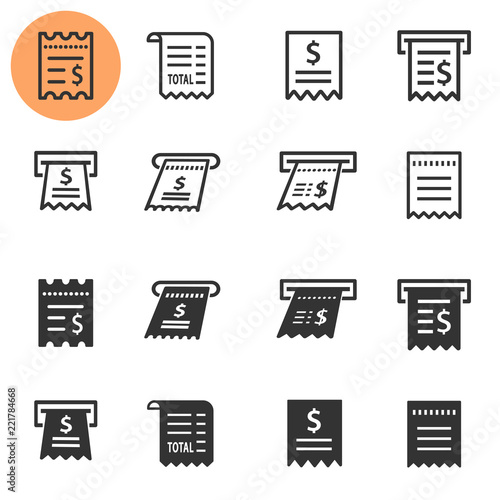 Receipt icon set. Illustrations isolated on white.