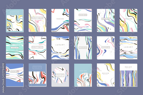 Luxury business cards design with colorful hand drawn texture. Flat vector templates for invitation, poster, brochure, fashion banner, beauty salon or boutique flyer