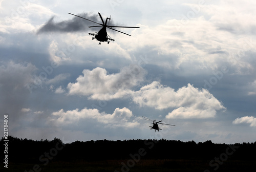 Valokuva Military helicopters fly in the sky