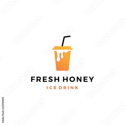 honey ice tea cup bubble drink logo vector icon label illustration