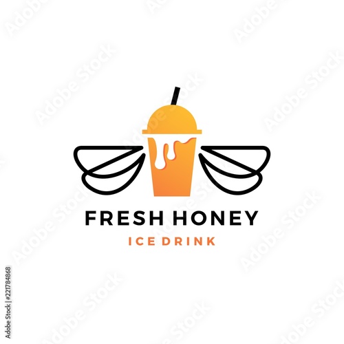 honey ice tea cup bubble drink logo vector icon label illustration
