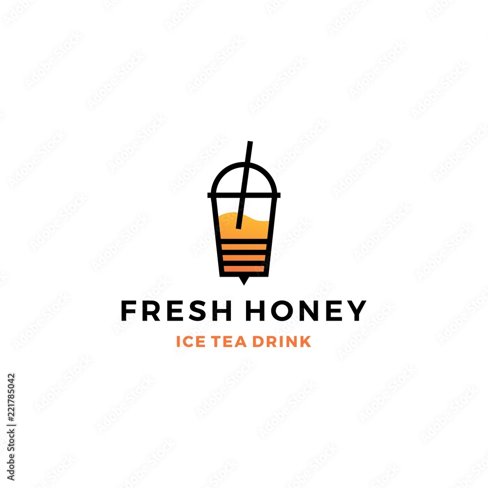 honey ice tea cup bubble drink logo vector icon label illustration honey ice tea cup bubble drink logo vector icon label illustration
