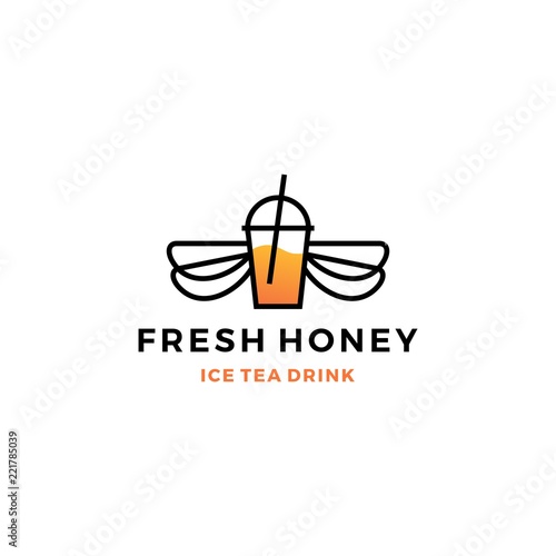 honey ice tea cup bubble drink logo vector icon label illustration