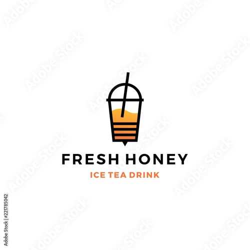 honey ice tea cup bubble drink logo vector icon label illustration