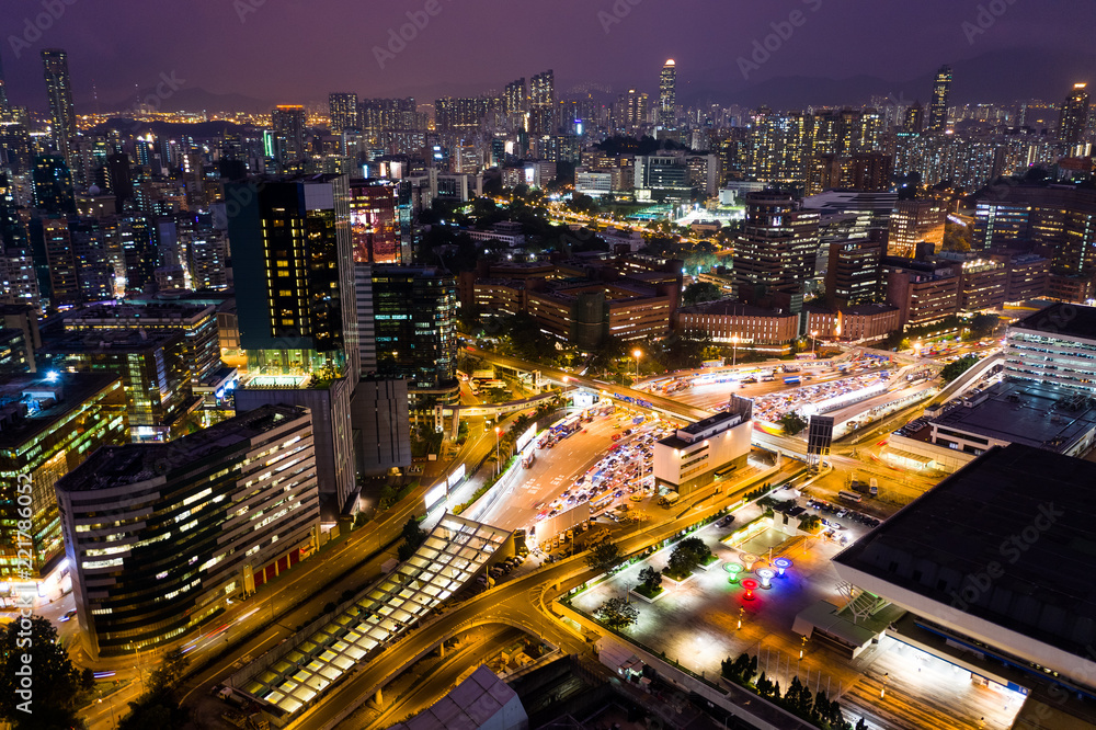 Top view of Hong Kong traffic at night