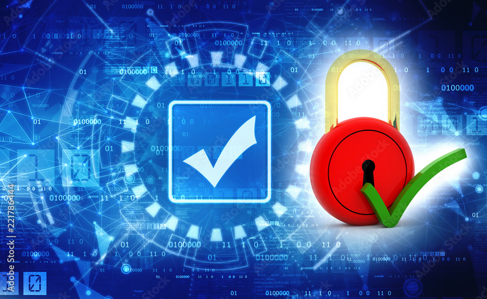 Check Mark with Lock, Security Concept. 3d rendered Check Mark with Lock, Security Concept. 3d rendered