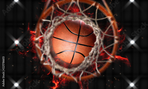 3d render Basketball fire through hoops vertical camera © mentalrayman