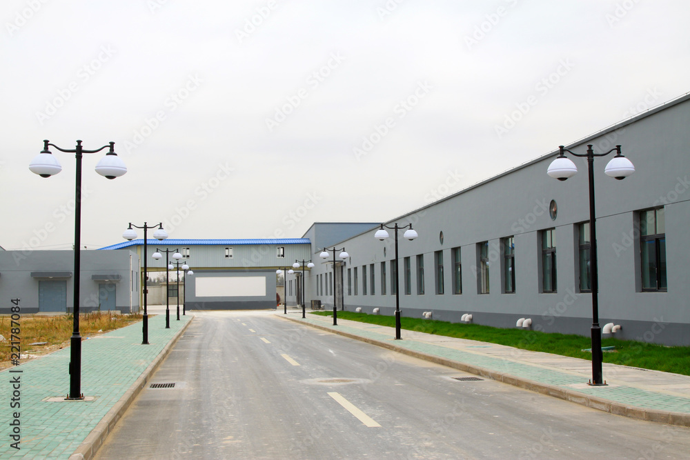 Roads and streetlights in a manufacturing plant