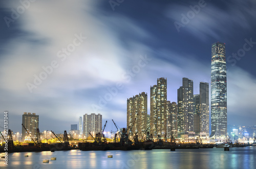 Victoria Harbor of Hong Kong City at night © leeyiutung
