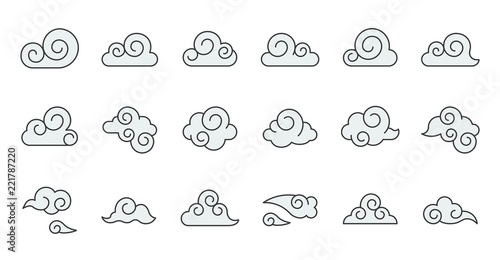 Chinese Cloud icon raw material for use, filled outline editable stroke