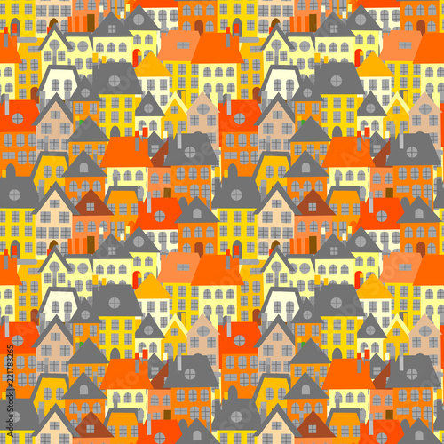 Cartoon houses seamless background. Village illustration