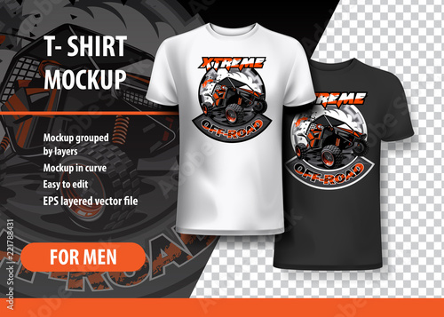 T-Shirt template, fully editable with ATV Off-Road buggy Logo. EPS 10 Vector Illustration.