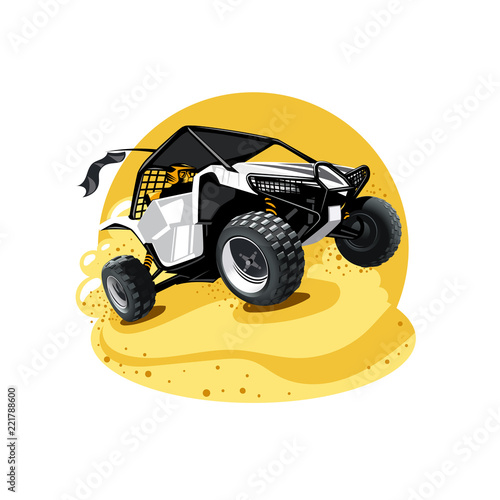 Off-Road ATV Buggy, rides true the sands. Yellow color.