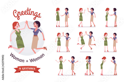 Female friends business greeting set