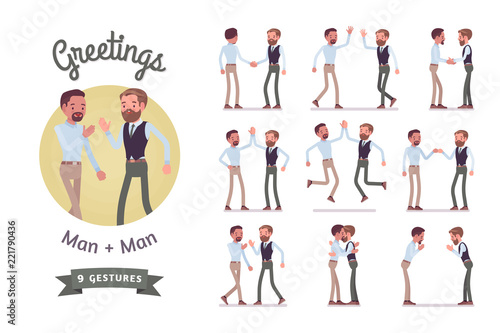 Male friends greeting set