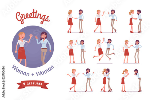 Female friends greeting set