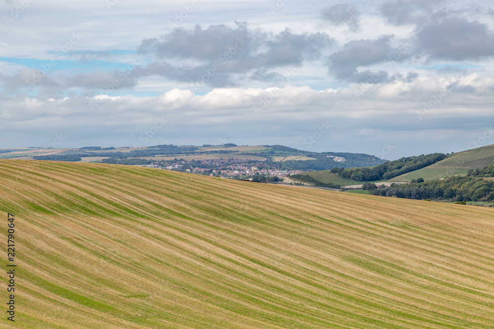 Naklejka premium Looking over the South Downs in Sussex, towards the town of Lewes