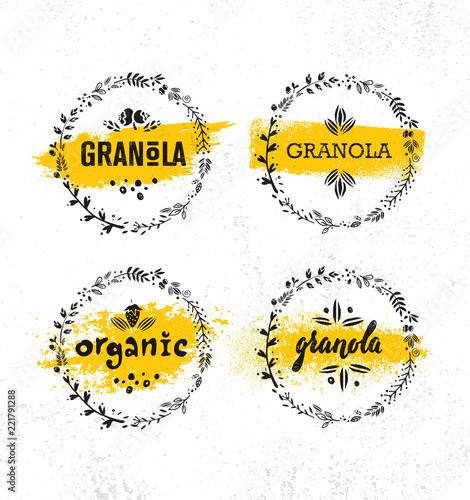 Healthy Vegan Snack Granola Cereal Vector Nutrition Food Design Element. Organic Handmade Concept.