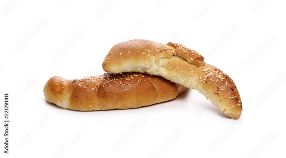 Rolls, pastry with sesame isolated on white background Rolls, pastry with sesame isolated on white background
