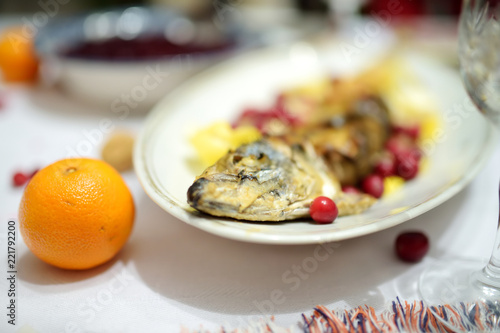 Traditional Christmas Eve dinner in Lithuania, held on the twenty fourth of December. photo