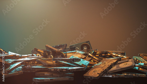 Фотография 3d image of a stack of transparent audio cassettes, concept of obsolete technology and music