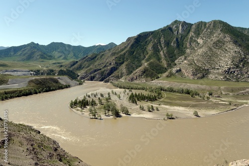  Place of the confluence of the rivers Katun and Chuya in Altai mountains. Siberia, Russia photo