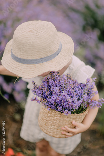 Fototapeta Naklejka Na Ścianę i Meble -  girl in hand holding bag with lavender