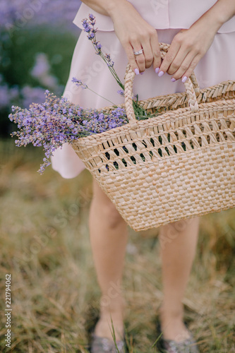 Fototapeta Naklejka Na Ścianę i Meble -  girl in hand holding bag with lavender