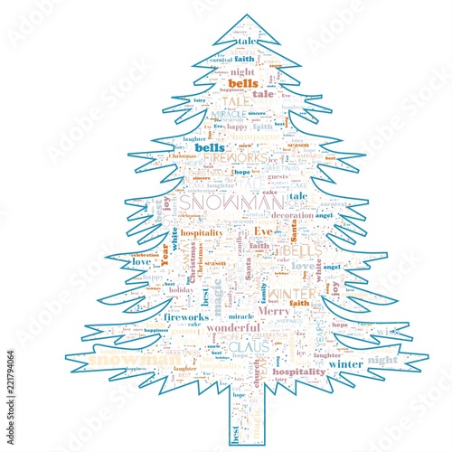 Merry Christmas word cloud in tree shape