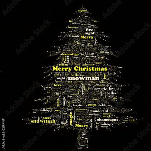 Merry Christmas word cloud in tree shape