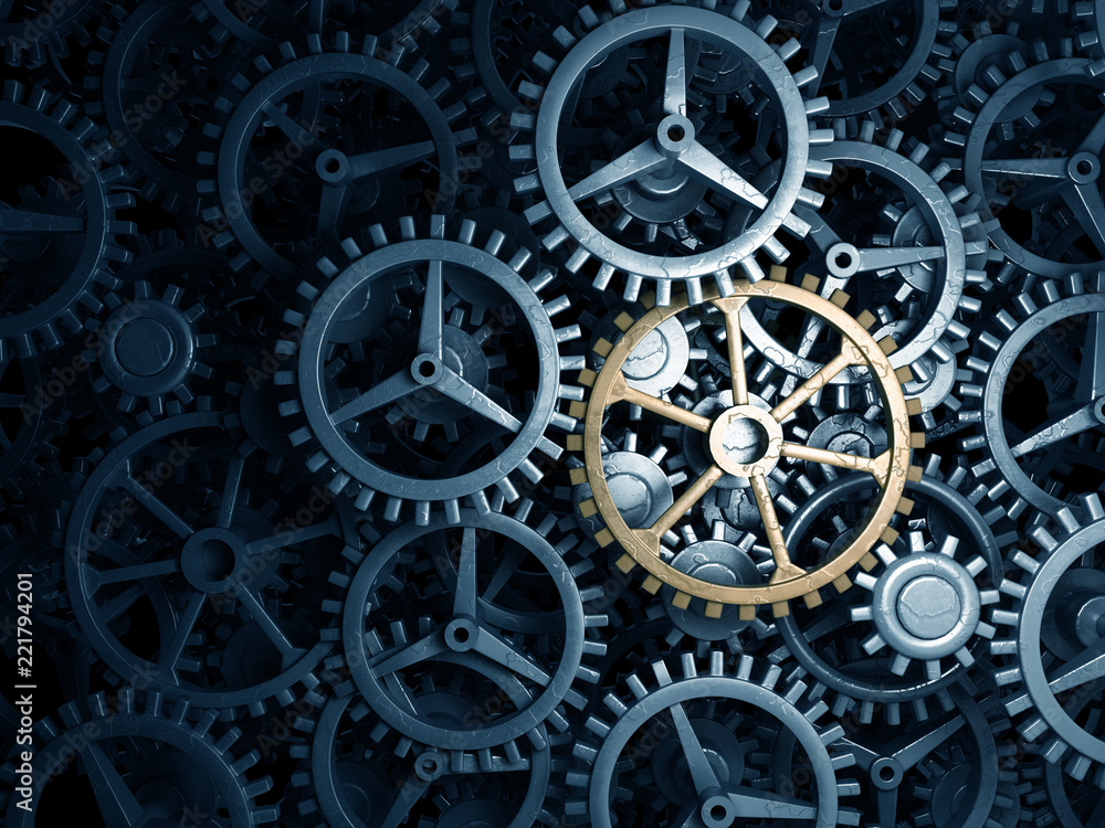 modern concept of a key element golden gear as a link 3d render illustration