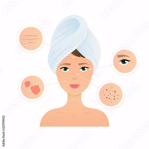 Skin problems solution, home remedies. Skincare and dermatology concept. Flat design modern vector illustration concept.