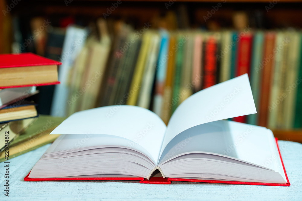 Open book on table. Back to school. Copy space Open book on table. Back to school. Copy space