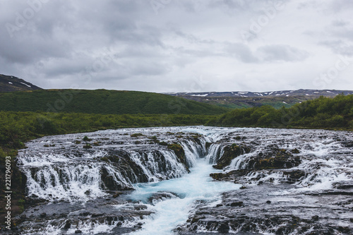 aerial view of beautiful Bruarfoss waterfall on Bruara river in Iceland