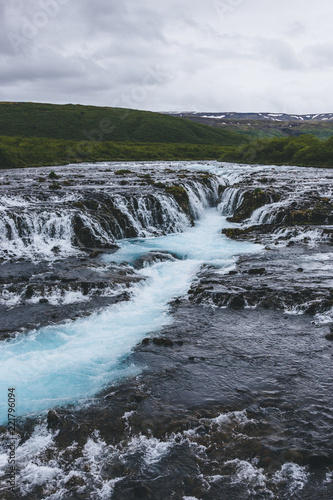 aerial view of beautiful Bruarfoss waterfall on Bruara river in Iceland