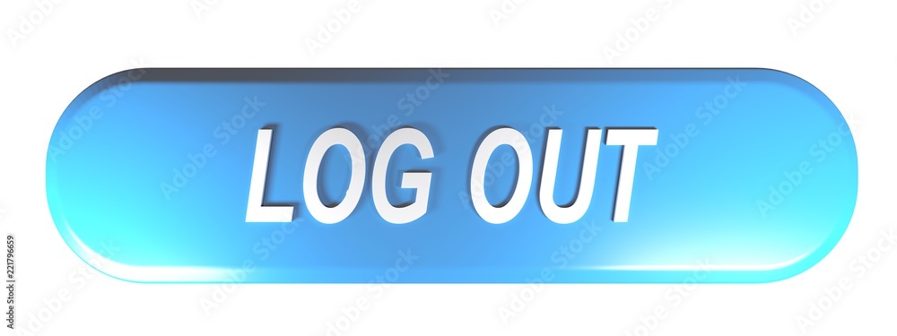 Blue rounded rectangle push button to LOG OUT - 3D rendering Blue rounded rectangle push button to LOG OUT - 3D rendering