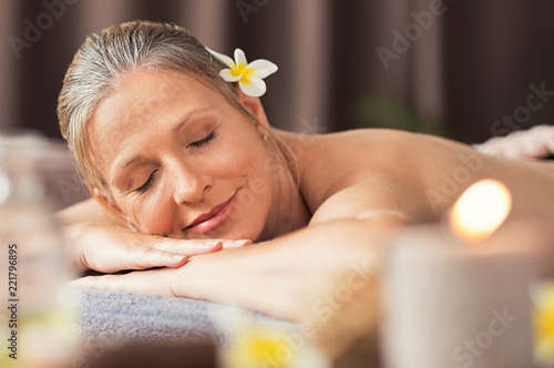 Senior woman relaxing at spa