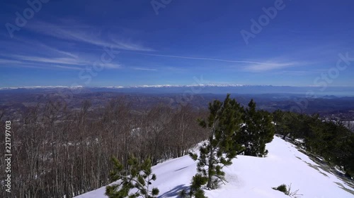 Stunning mountain winter landscape panorama as seen from the top of Mount Lovcen in Lovcen National Park, Montenegro photo