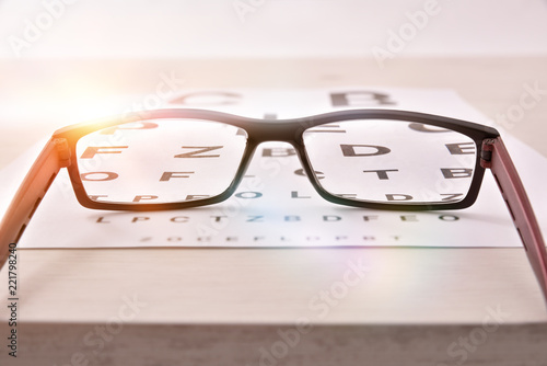 Glasses of sight on alphabet letter elevated general view